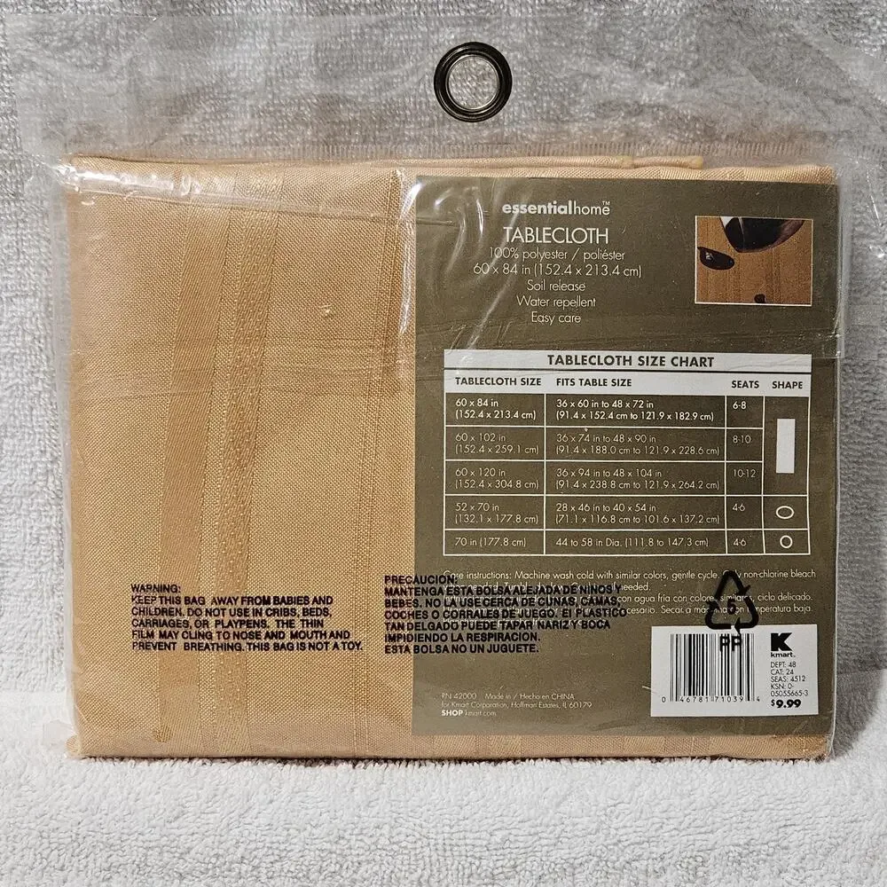 Essential Home Tablecloth 60x84 Gold Tan Stripe Water Repellent Kmart NEW